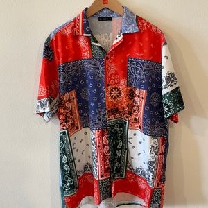 Shein Bandana Button-Up T-shirt, L